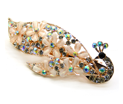 韩国发饰马尾夹头饰孔雀弹簧夹顶夹横夹-11	韩国正品 永久闪耀 合金保色