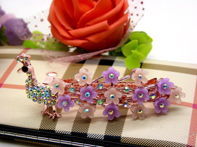 韩国发饰马尾夹头饰孔雀弹簧夹顶夹横夹-13 韩国正品 永久闪耀 合金保色