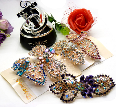 韩国发饰马尾夹头饰孔雀弹簧夹顶夹横夹-14	韩国正品 永久闪耀 合金保色