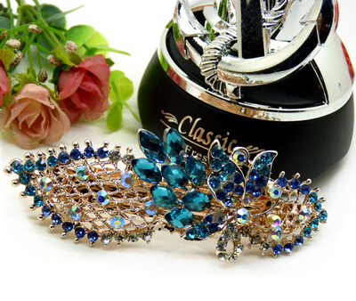 韩国发饰马尾夹头饰孔雀弹簧夹顶夹横夹-14	韩国正品 永久闪耀 合金保色