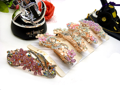 韩国发饰马尾夹头饰孔雀弹簧夹顶夹横夹-18	 韩国正品 永久闪耀 水钻镶钻