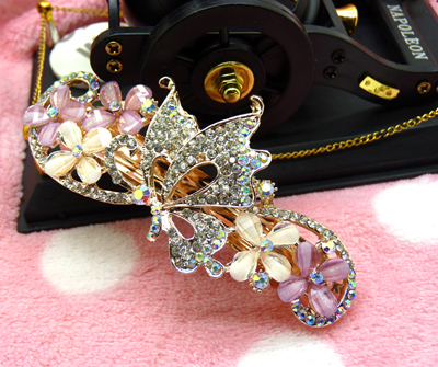 韩国发饰马尾夹头饰孔雀弹簧夹顶夹横夹-18	韩国正品 永久闪耀 合金保色