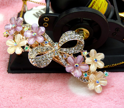 韩国发饰马尾夹头饰孔雀弹簧夹顶夹横夹-18   韩国正品 永久闪耀 水钻镶钻