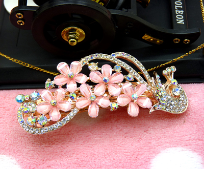 韩国发饰马尾夹头饰孔雀弹簧夹顶夹横夹-18  韩国正品永久闪耀  合金保色