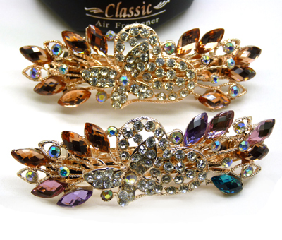 韩国发饰马尾夹头饰孔雀弹簧夹顶夹横夹-9  韩国正品永久闪耀 合金保色