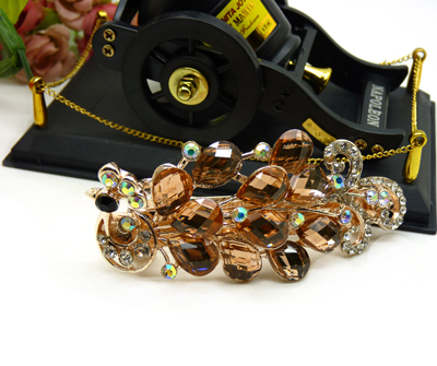 韩国发饰马尾夹头饰孔雀弹簧夹顶夹横夹-9  韩国正品 永久闪耀 合金保色