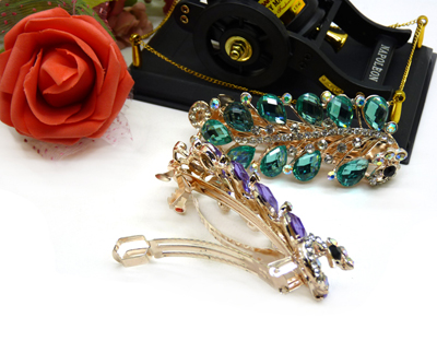 韩国发饰马尾夹头饰孔雀弹簧夹顶夹横夹-9  韩国正品 永久闪耀合金保色