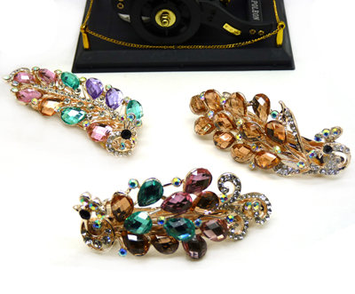 韩国发饰马尾夹头饰孔雀弹簧夹顶夹横夹-9	韩国正品 永久闪耀 合金保色