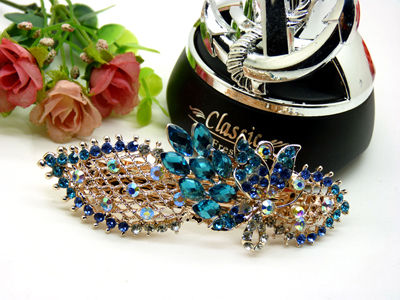 韩国发饰马尾夹头饰孔雀弹簧夹顶夹横夹-14   韩国正品  永久闪耀   合金保色