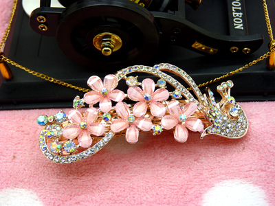 韩国发饰马尾夹头饰孔雀弹簧夹顶夹横夹-18  韩国正品 永久闪耀 合金保色