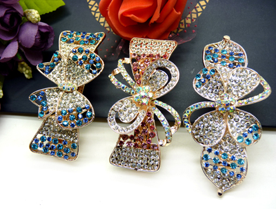 韩国发饰马尾夹头饰孔雀弹簧夹顶夹横夹-19   韩国正品 永久闪耀  合金保色