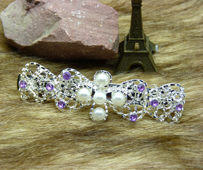 韩国人气款 超美闪亮珍珠亮钻合金压夹发夹边夹