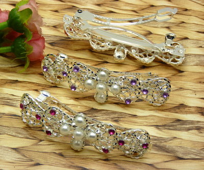 韩国人气款 超美闪亮珍珠亮钻合金压夹发夹边夹