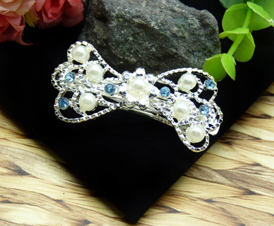 韩国人气款 超美闪亮珍珠亮钻合金压夹发夹边夹	