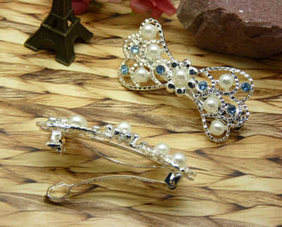 韩国人气款 超美闪亮珍珠亮钻合金压夹发夹边夹	