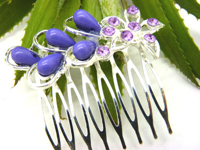 韩版水钻透明色珍珠花朵镶钻发梳 发梳