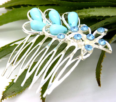 韩版水钻透明色珍珠花朵镶钻发梳 发梳