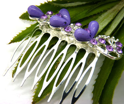 韩版水钻透明色珍珠花朵镶钻发梳 发梳