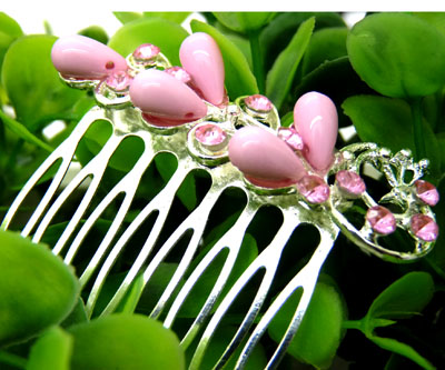 韩版水钻透明色珍珠花朵镶钻发梳 发梳