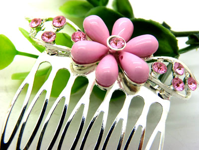 韩版闪耀 梅花形状 透明色珍珠花朵镶钻发梳 发梳