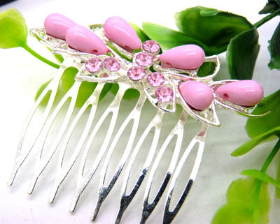 韩版蝴蝶发梳透明色珍珠花朵镶钻发梳 发梳