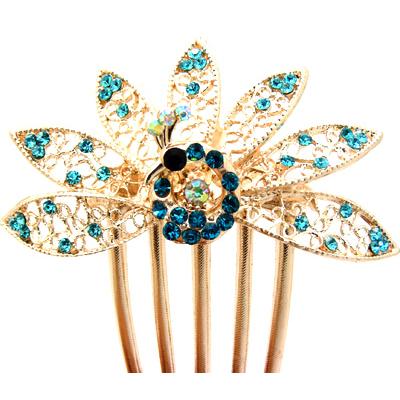 ★★★特价★★★孔雀开屏水晶5齿插梳盘发工具发梳插卡水晶水钻发梳韩版