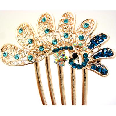 ★★★特价★★★孔雀开屏水晶5齿插梳盘发工具发梳插卡水晶水钻发梳韩版