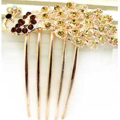 ★★★特价★★★孔雀头水钻5齿插梳盘发工具发梳插卡水晶水钻发梳韩版