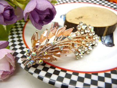 韩版发饰 琉璃顶夹 树叶水钻盘发发卡 横夹 弹簧夹-25号-6号