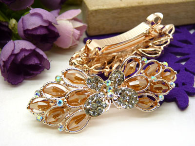 韩版发饰 琉璃顶夹 树叶水钻盘发发卡 横夹 弹簧夹-25号-6号