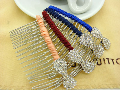 韩版水钻蝴蝶盘发插梳刘海发梳 -合金锆石布艺发梳	