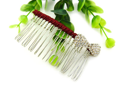 韩版布艺水钻蝴蝶盘发插梳刘海发梳 -合金锆石布艺发梳	