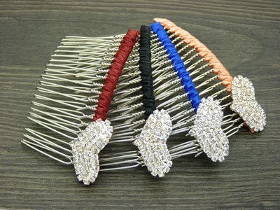 韩版布艺水钻蝴蝶盘发插梳刘海发梳 -合金锆石布艺发梳	