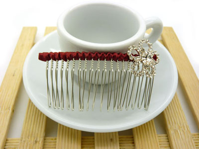 韩版布艺水钻蝴蝶盘发插梳刘海发梳 -合金锆石布艺发梳	