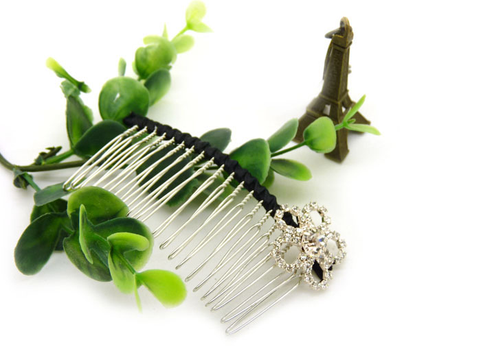 韩版布艺水钻蝴蝶盘发插梳刘海发梳 -合金锆石布艺发梳	