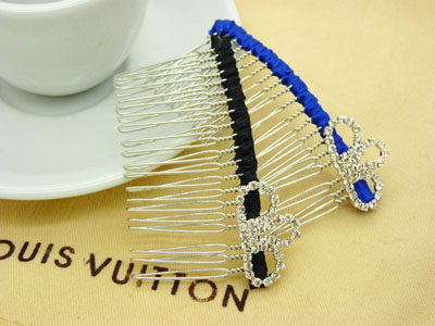 韩版布艺水钻蝴蝶盘发插梳刘海发梳 -合金锆石布艺发梳	