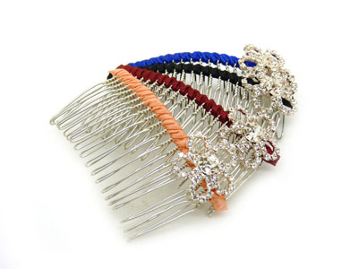 韩版布艺水钻蝴蝶盘发插梳刘海发梳 -合金锆石布艺发梳	