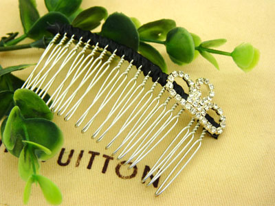 韩版布艺水钻蝴蝶盘发插梳刘海发梳-合金锆石布艺发梳