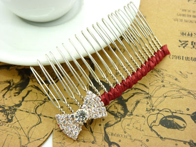 韩版布艺水钻蝴蝶盘发插梳刘海发梳 -合金锆石布艺发梳	