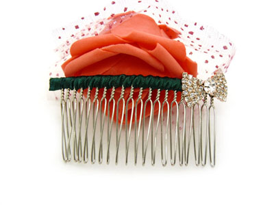 韩版布艺水钻蝴蝶盘发插梳刘海发梳 -合金锆石布艺发梳	