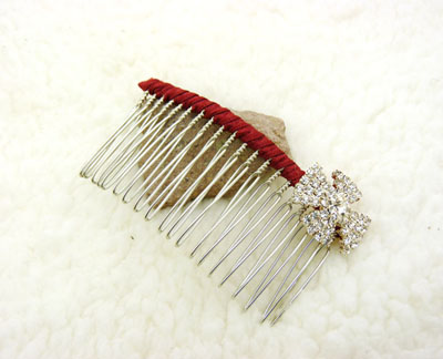 韩版布艺水钻蝴蝶盘发插梳刘海发梳 -合金锆石布艺发梳	