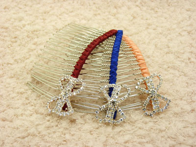 韩版布艺水钻蝴蝶盘发插梳刘海发梳 -合金锆石布艺发梳	