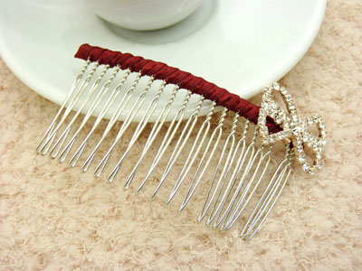 韩版布艺水钻蝴蝶盘发插梳刘海发梳 -合金锆石布艺发梳	