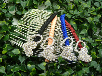 韩版布艺水钻蝴蝶盘发插梳刘海发梳 -合金锆石布艺发梳	