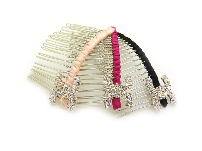 韩版布艺水钻蝴蝶盘发插梳刘海发梳 -合金锆石布艺发梳	