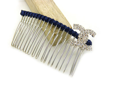 韩版布艺水钻蝴蝶盘发插梳刘海发梳 -合金锆石布艺发梳	