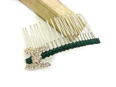 韩版布艺水钻蝴蝶盘发插梳刘海发梳 -合金锆石布艺发梳	