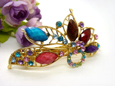 2015水钻顶夹合金盘发头饰水晶发夹弹簧夹   韩国正品 合金保色