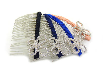 韩版布艺水钻蝴蝶盘发插梳刘海发梳 -合金锆石布艺发梳	