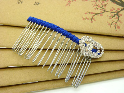 韩版布艺水钻蝴蝶盘发插梳刘海发梳 -合金锆石布艺发梳	